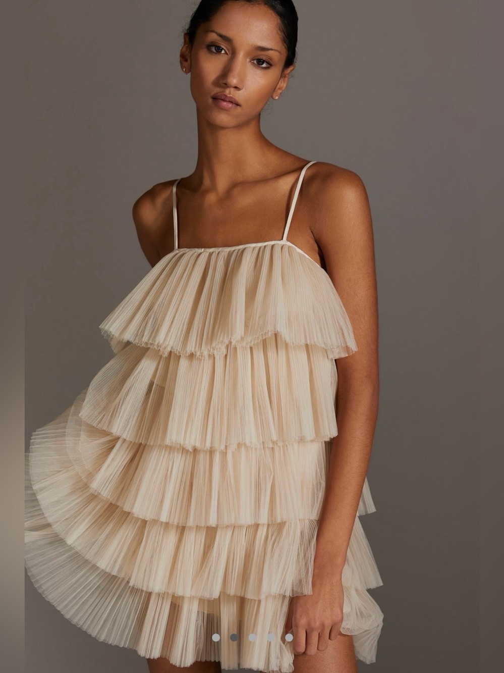 Maeve By Anthropologie Tiered Tulle Slip Dress in Champagne